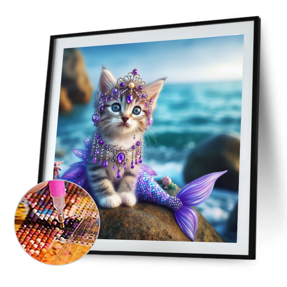 Mermaid Cat - Full Round Drill Diamond Painting 30*30CM