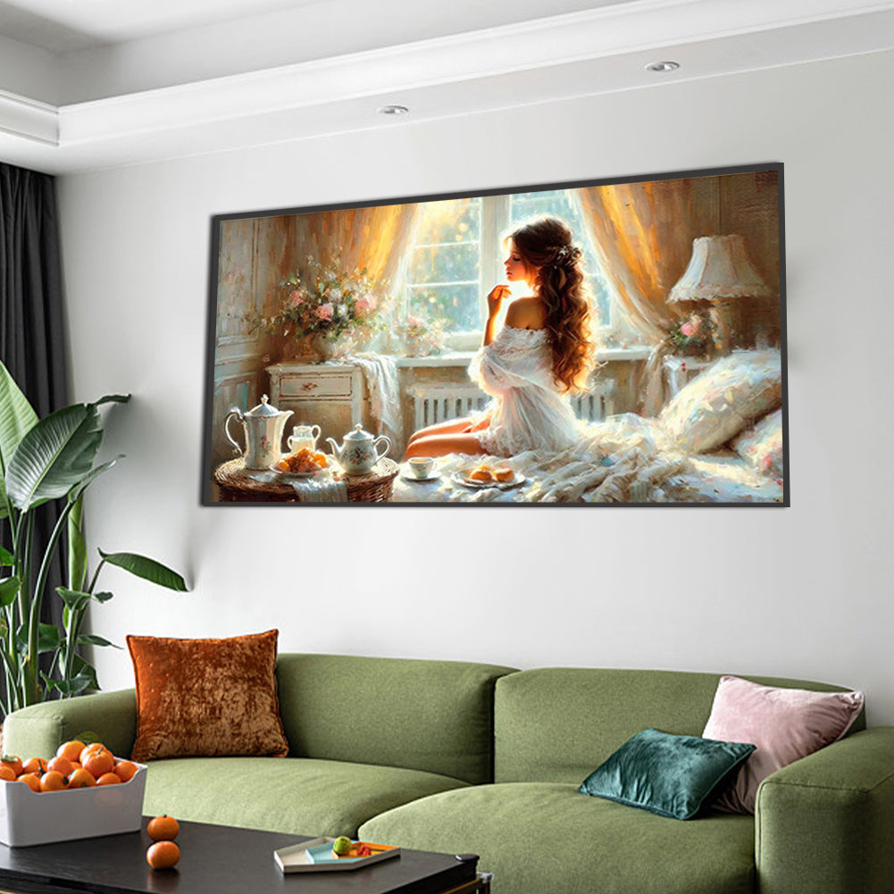 Woman Eating Breakfast - Full Square Drill Diamond Painting 70*40CM
