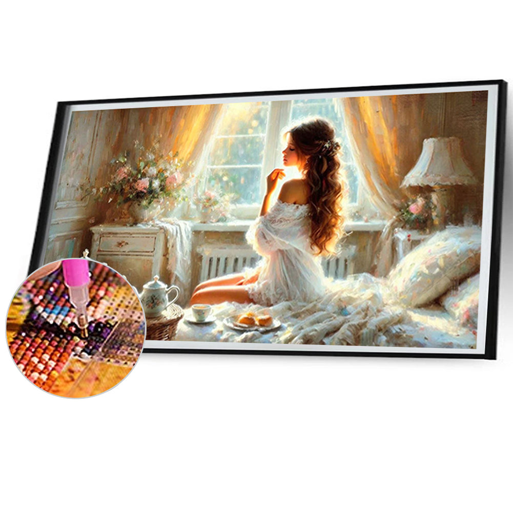 Woman Eating Breakfast - Full Square Drill Diamond Painting 70*40CM