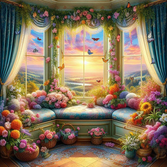 Window View - Full Round Drill Diamond Painting 40*40CM