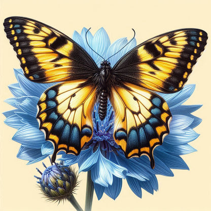 Blue Flower Butterfly - Full Round Drill Diamond Painting 40*40CM