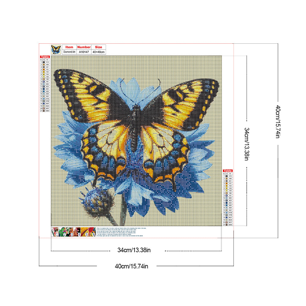 Blue Flower Butterfly - Full Round Drill Diamond Painting 40*40CM