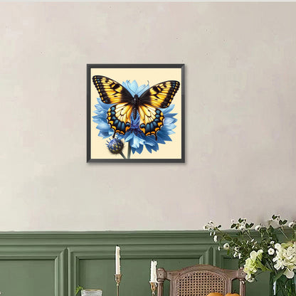 Blue Flower Butterfly - Full Round Drill Diamond Painting 40*40CM