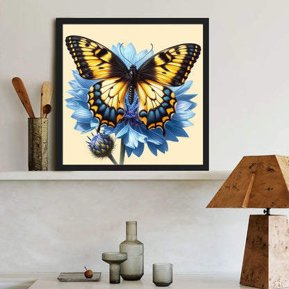 Blue Flower Butterfly - Full Round Drill Diamond Painting 40*40CM