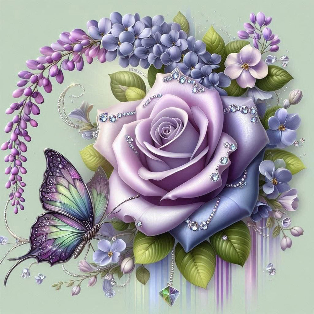 Purple Rose Butterfly - Full Round Drill Diamond Painting 40*40CM