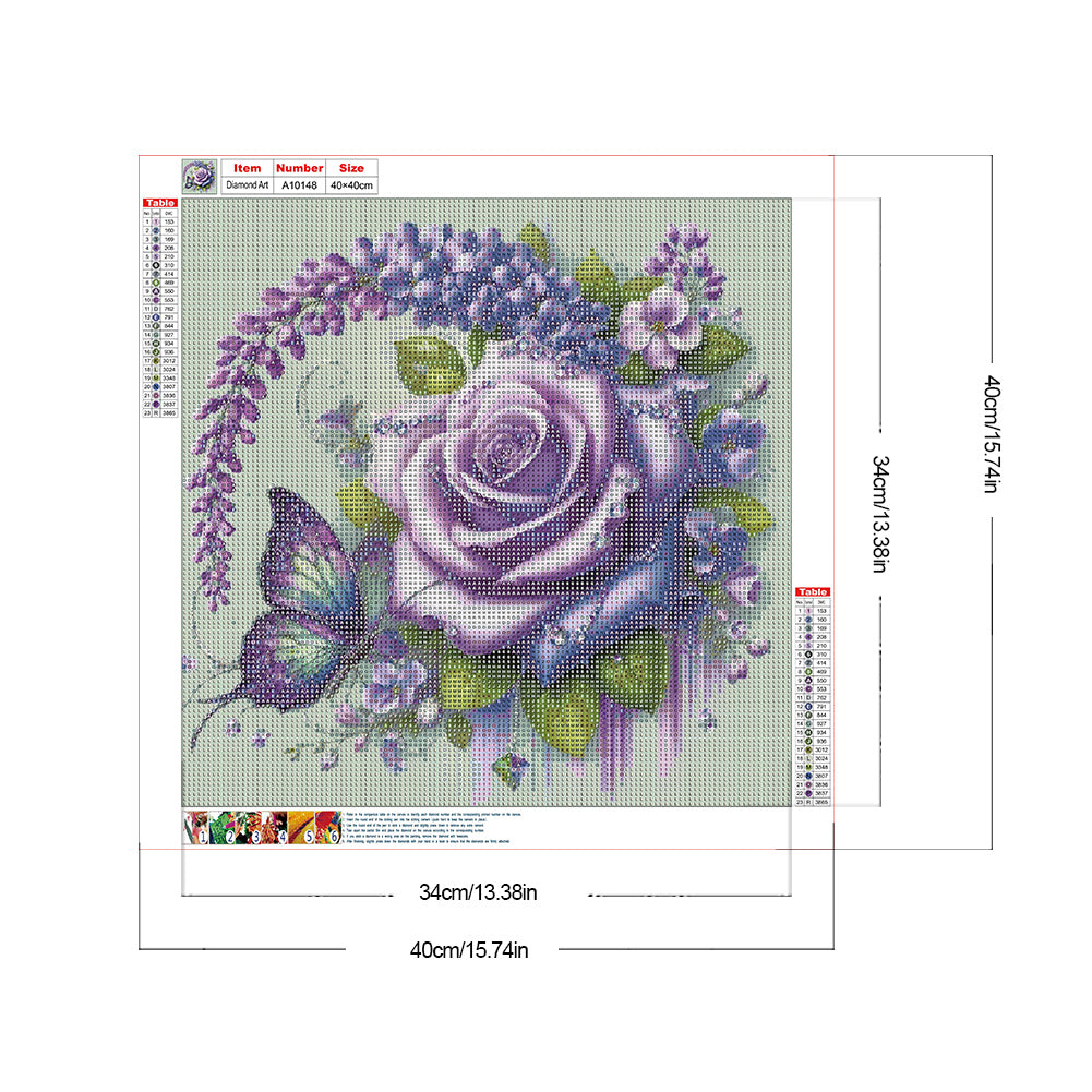 Purple Rose Butterfly - Full Round Drill Diamond Painting 40*40CM