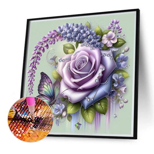 Purple Rose Butterfly - Full Round Drill Diamond Painting 40*40CM