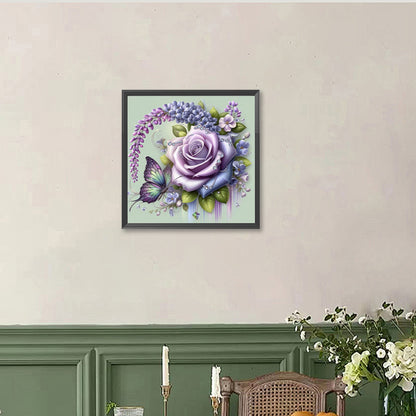 Purple Rose Butterfly - Full Round Drill Diamond Painting 40*40CM