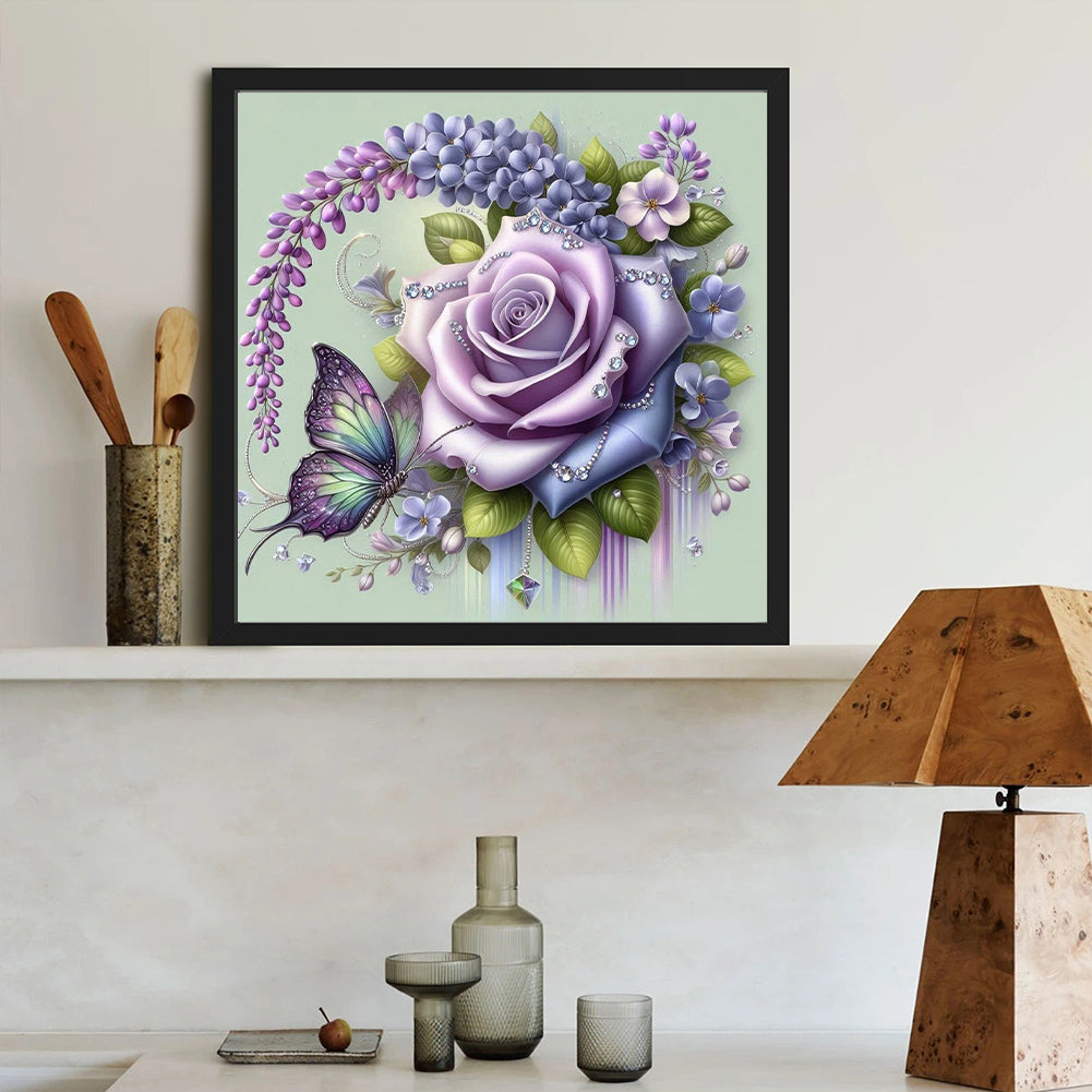 Purple Rose Butterfly - Full Round Drill Diamond Painting 40*40CM
