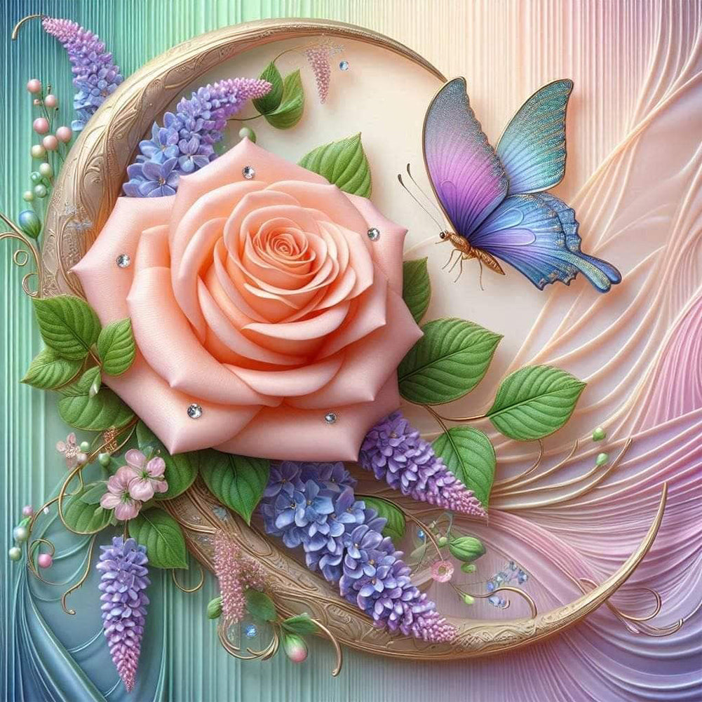 Rose Flower Butterfly - Full Round Drill Diamond Painting 40*40CM