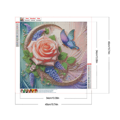 Rose Flower Butterfly - Full Round Drill Diamond Painting 40*40CM