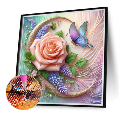 Rose Flower Butterfly - Full Round Drill Diamond Painting 40*40CM
