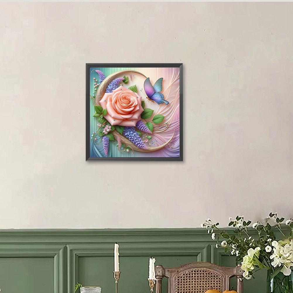 Rose Flower Butterfly - Full Round Drill Diamond Painting 40*40CM