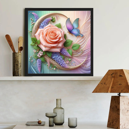 Rose Flower Butterfly - Full Round Drill Diamond Painting 40*40CM