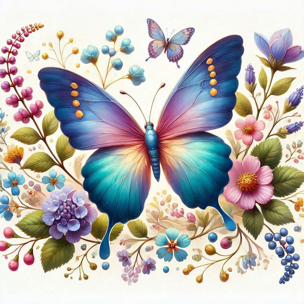 Flower Butterfly - Full Round Drill Diamond Painting 40*40CM