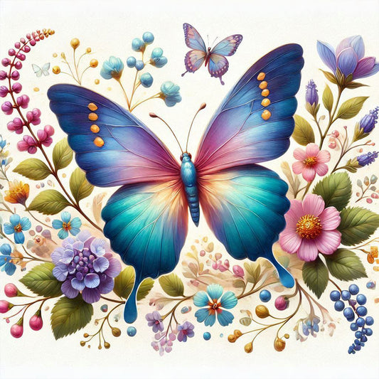 Flower Butterfly - Full Round Drill Diamond Painting 40*40CM