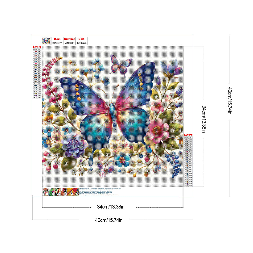 Flower Butterfly - Full Round Drill Diamond Painting 40*40CM