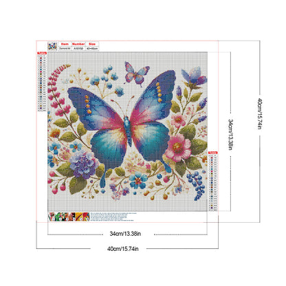 Flower Butterfly - Full Round Drill Diamond Painting 40*40CM