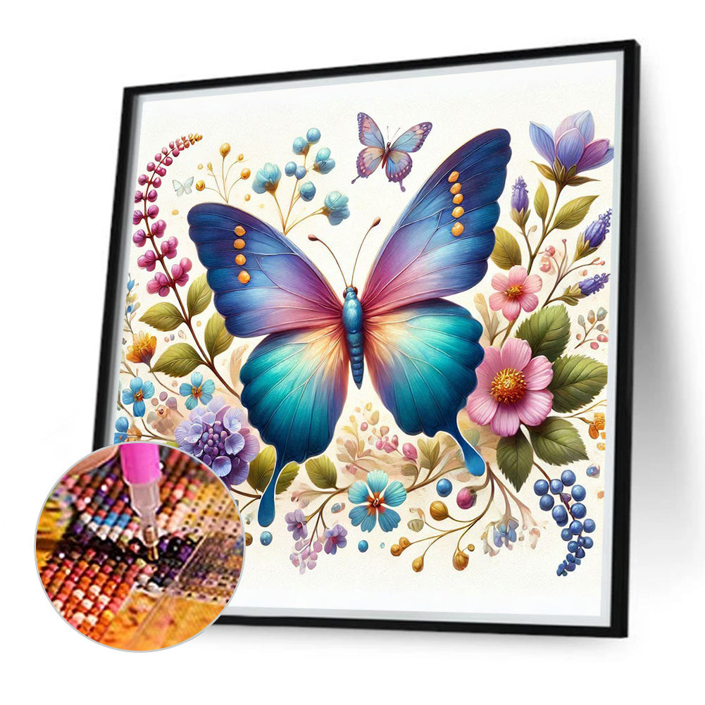 Flower Butterfly - Full Round Drill Diamond Painting 40*40CM
