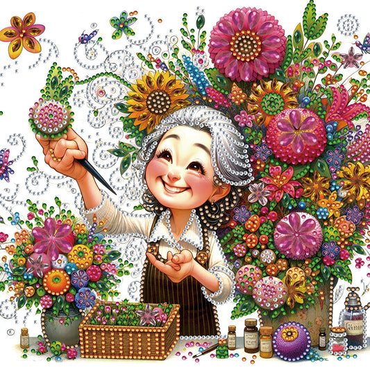 Optimistic Old Lady - Special Shaped Drill Diamond Painting 30*30CM