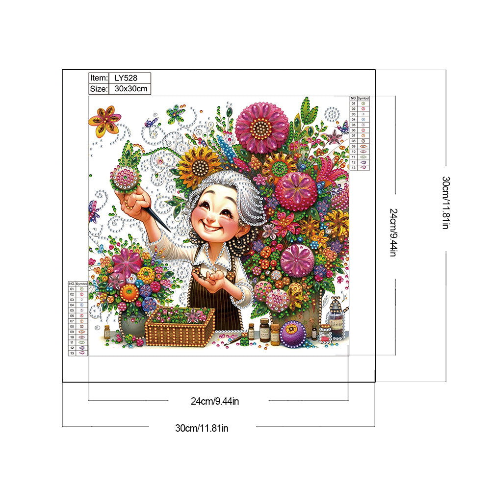 Optimistic Old Lady - Special Shaped Drill Diamond Painting 30*30CM