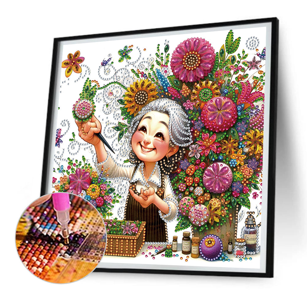 Optimistic Old Lady - Special Shaped Drill Diamond Painting 30*30CM