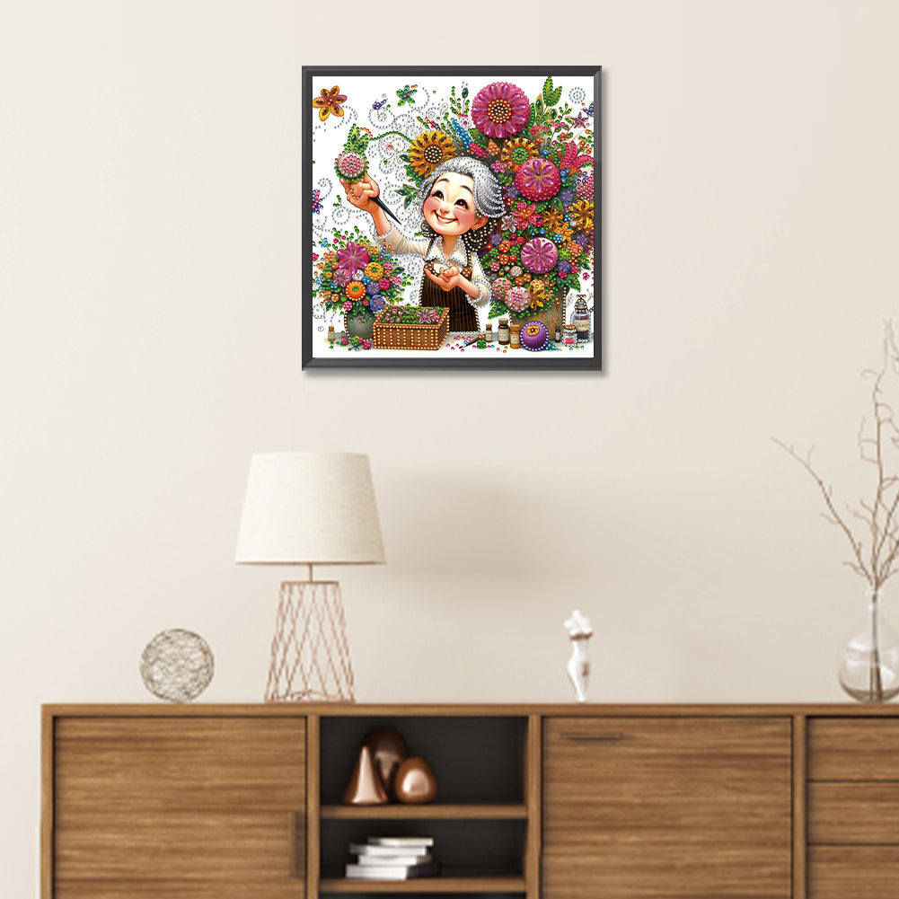 Optimistic Old Lady - Special Shaped Drill Diamond Painting 30*30CM