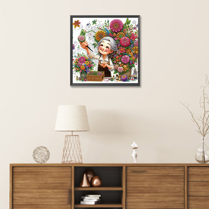 Optimistic Old Lady - Special Shaped Drill Diamond Painting 30*30CM