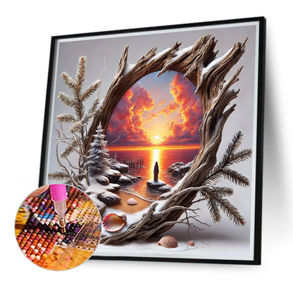 Dead Pine Trunk, Sunset And Dusk - Full Round Drill Diamond Painting 40*40CM