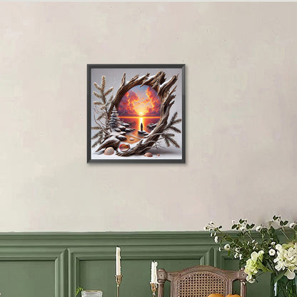 Dead Pine Trunk, Sunset And Dusk - Full Round Drill Diamond Painting 40*40CM