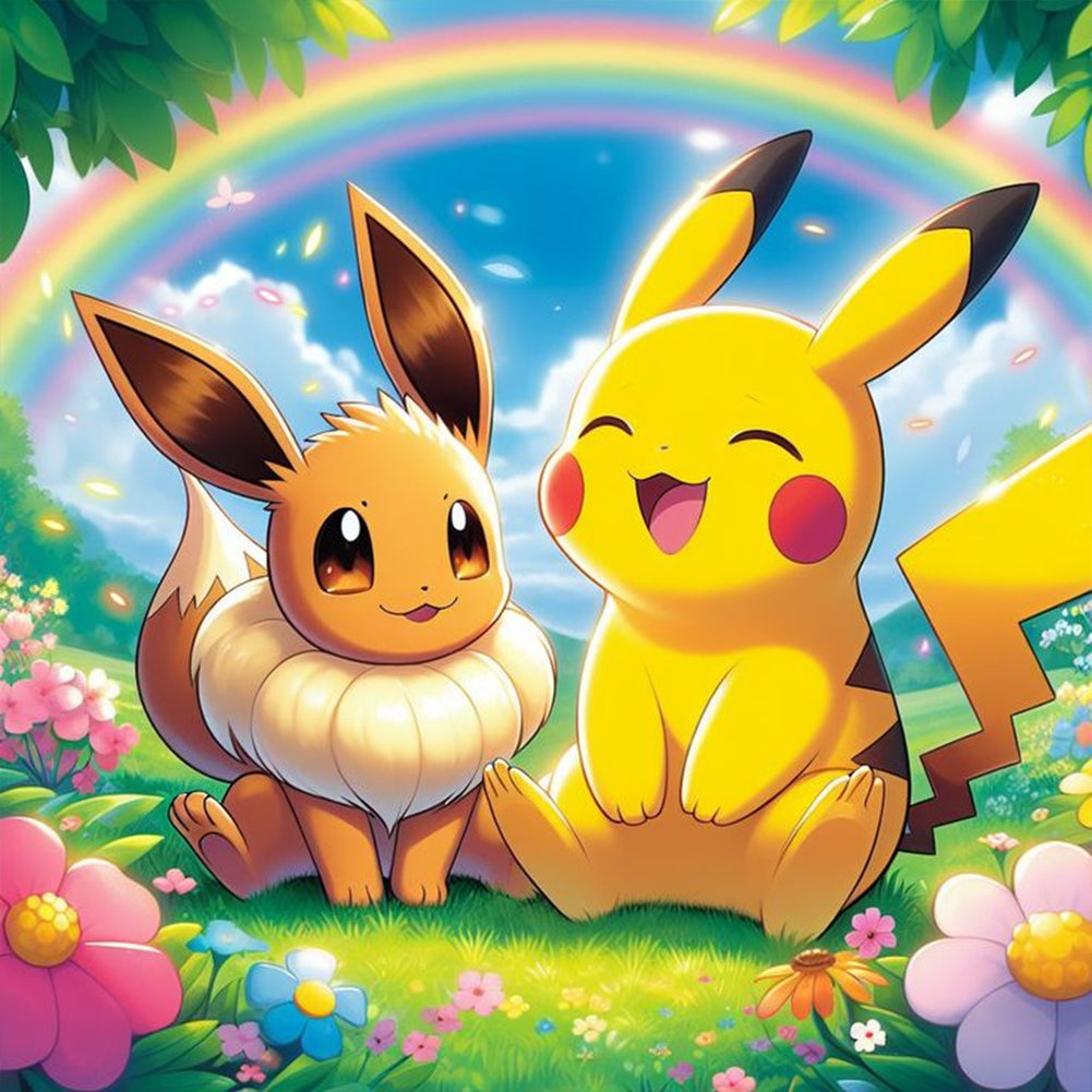 Pok¨¦mon, Pikachu, Eevee - Full Round Drill Diamond Painting 40*40CM