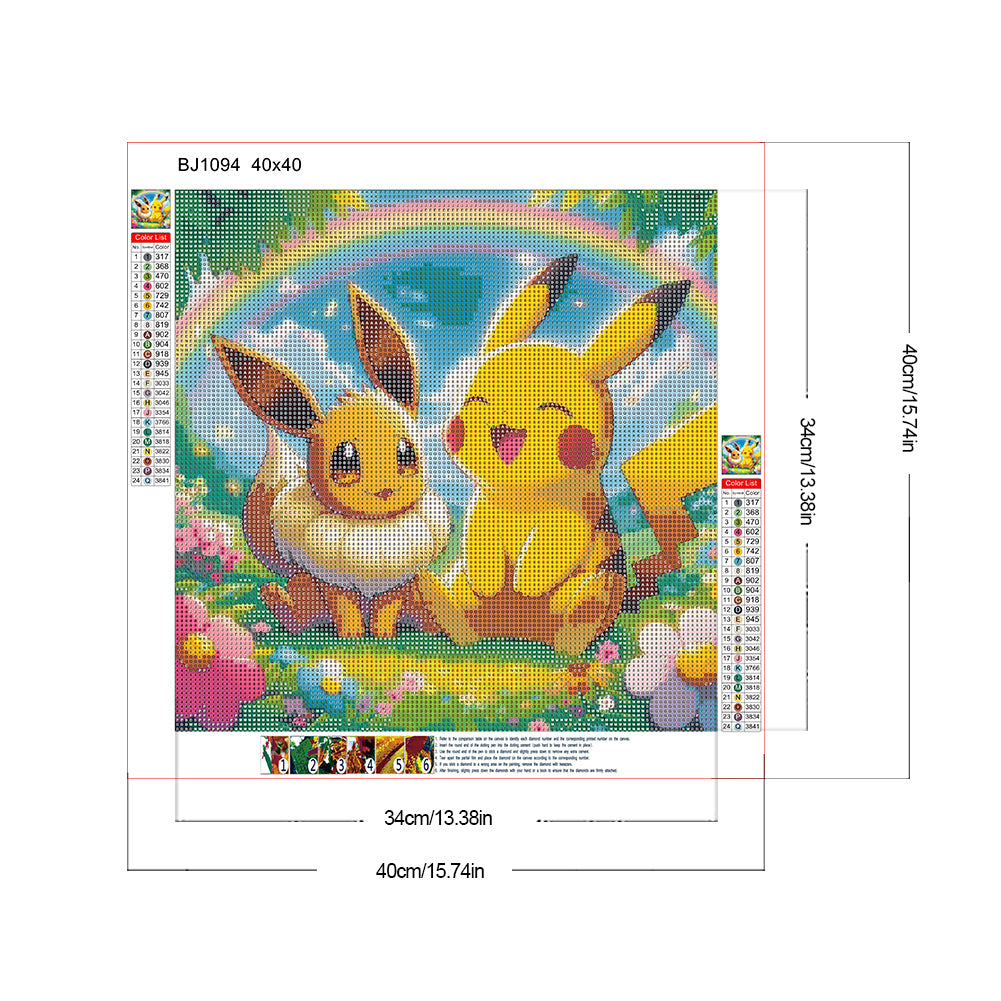 Pok¨¦mon, Pikachu, Eevee - Full Round Drill Diamond Painting 40*40CM