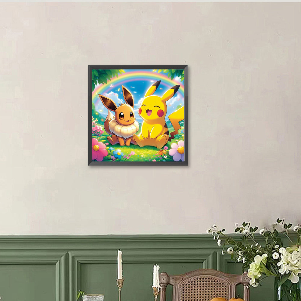 Pok¨¦mon, Pikachu, Eevee - Full Round Drill Diamond Painting 40*40CM