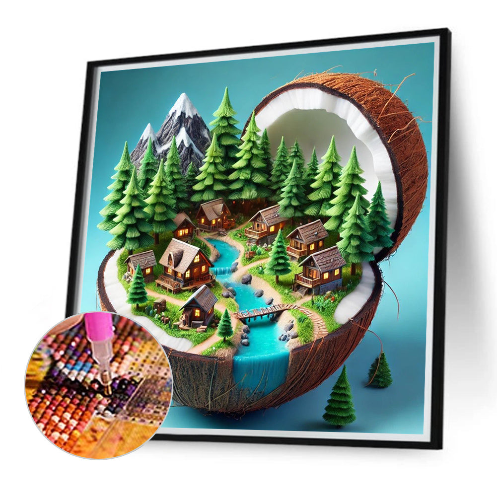 Coconut Township - Full Round Drill Diamond Painting 40*40CM