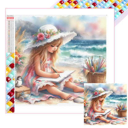 Little Girl Playing On The Beach In Summer - Full Square Drill Diamond Painting 30*30CM