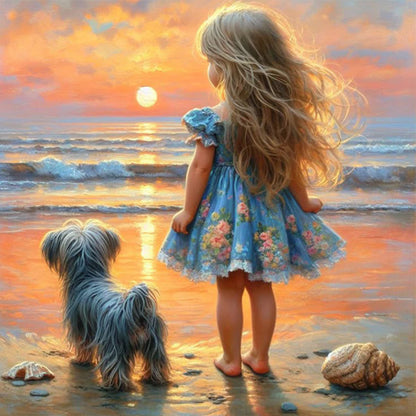 Little Girl Playing On The Beach In Summer - Full Square Drill Diamond Painting 30*30CM