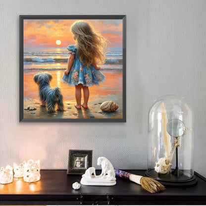 Little Girl Playing On The Beach In Summer - Full Square Drill Diamond Painting 30*30CM