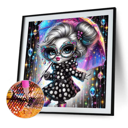 Black And White Girl With Umbrella - Full AB Round Drill Diamond Painting 40*40CM