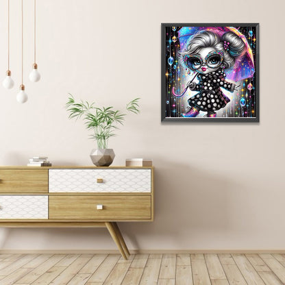 Black And White Girl With Umbrella - Full AB Round Drill Diamond Painting 40*40CM