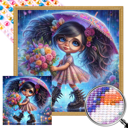 Cute Girl With Umbrella - Full AB Round Drill Diamond Painting 40*40CM
