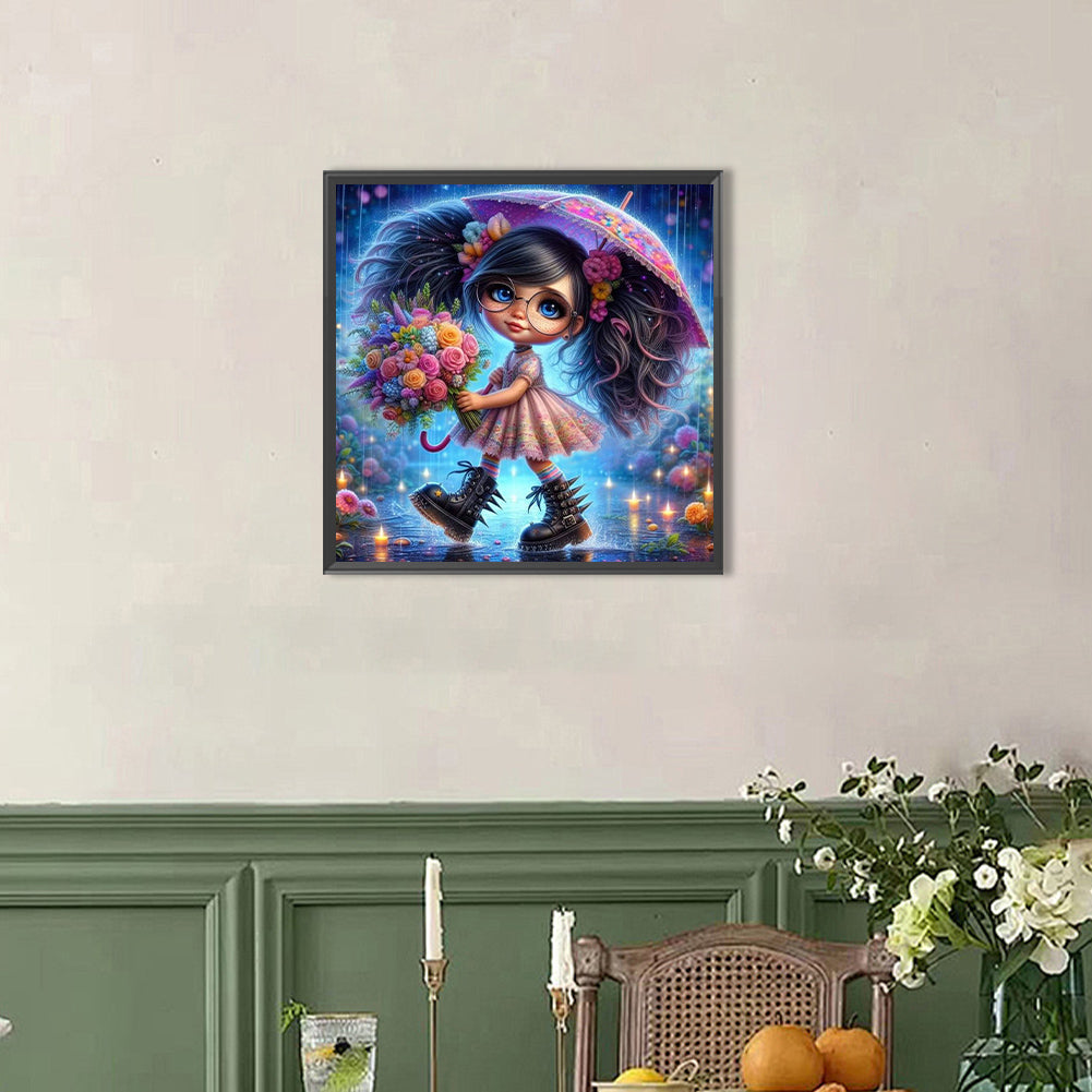 Cute Girl With Umbrella - Full AB Round Drill Diamond Painting 40*40CM