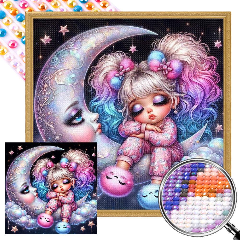 Girl On The Moon - Full AB Round Drill Diamond Painting 40*40CM