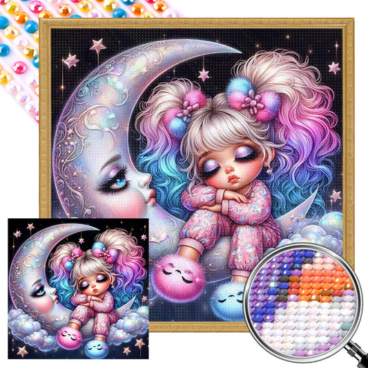 Girl On The Moon - Full AB Round Drill Diamond Painting 40*40CM
