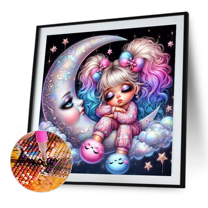 Girl On The Moon - Full AB Round Drill Diamond Painting 40*40CM