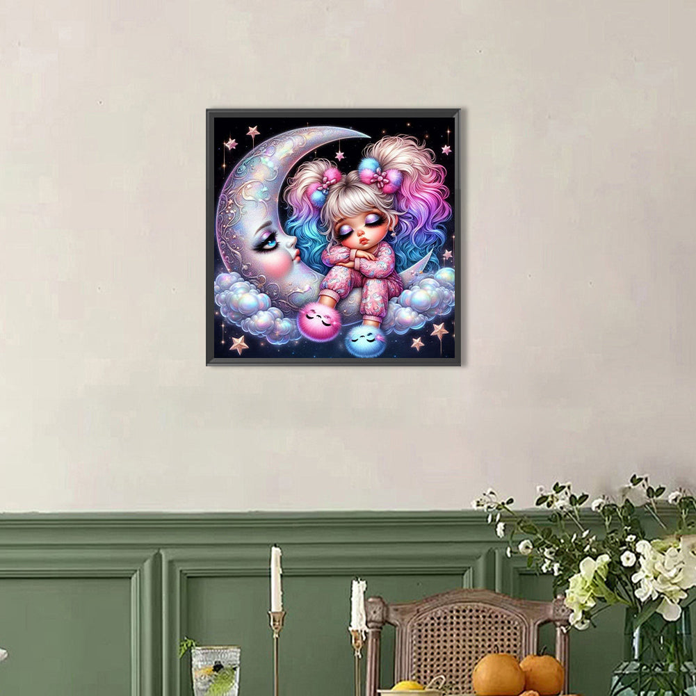 Girl On The Moon - Full AB Round Drill Diamond Painting 40*40CM