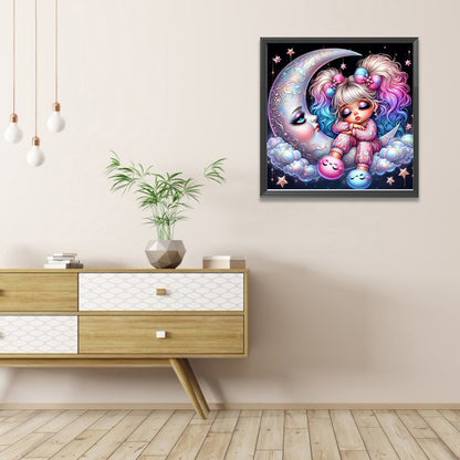 Girl On The Moon - Full AB Round Drill Diamond Painting 40*40CM