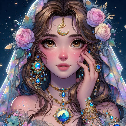 Exotic Girl With Flowers - Full AB Round Drill Diamond Painting 40*40CM