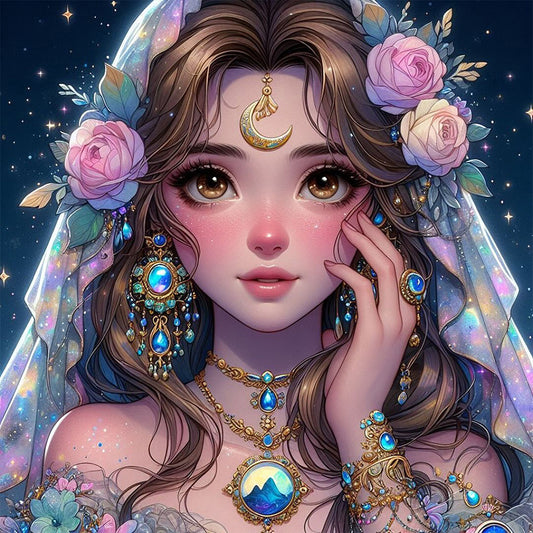Exotic Girl With Flowers - Full AB Round Drill Diamond Painting 40*40CM