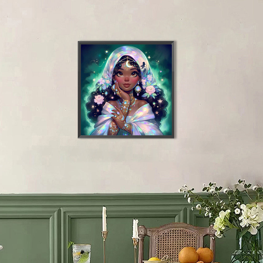 Exotic Black-Haired Girl - Full AB Round Drill Diamond Painting 40*40CM