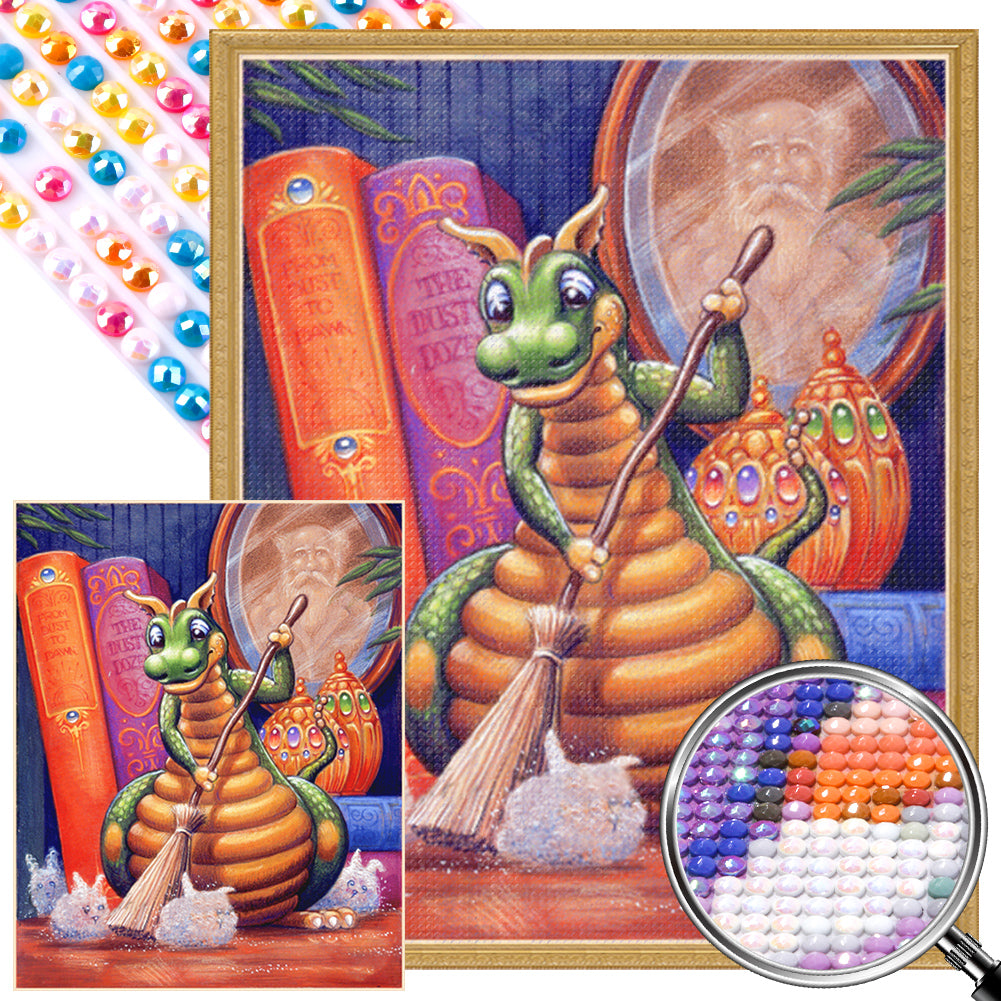 Cleaning Little Green Dragon - Full AB Round Drill Diamond Painting 40*50CM